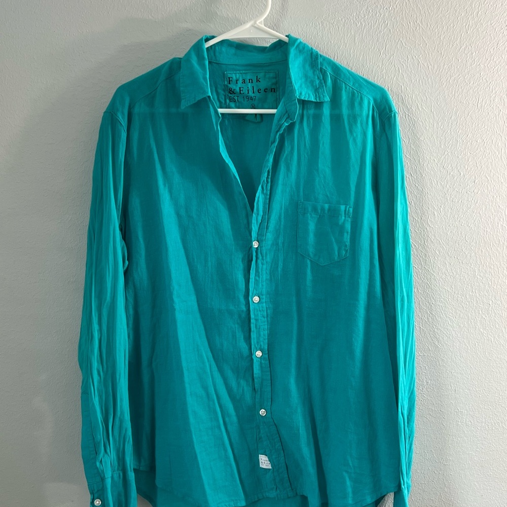 Frank & Eileen “Eileen” Relaxed Fit Women’s Teal Shirt, 100% Cotton, M